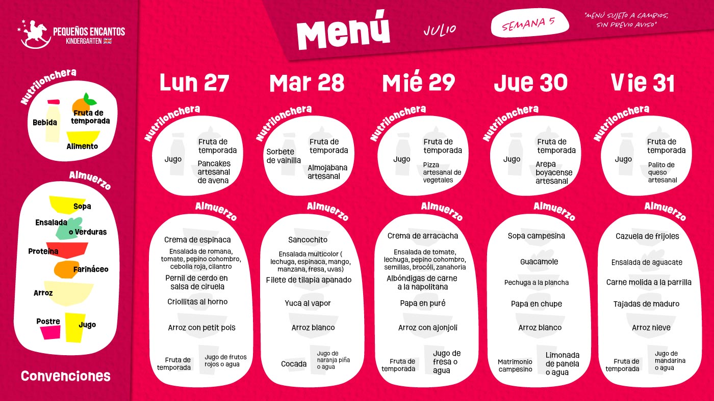 Menu restaurante julio 2026